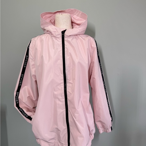 Spyder Light Pink Hooded Jacket w Black logo. rain/windbreaker sz XL - Picture 2 of 11